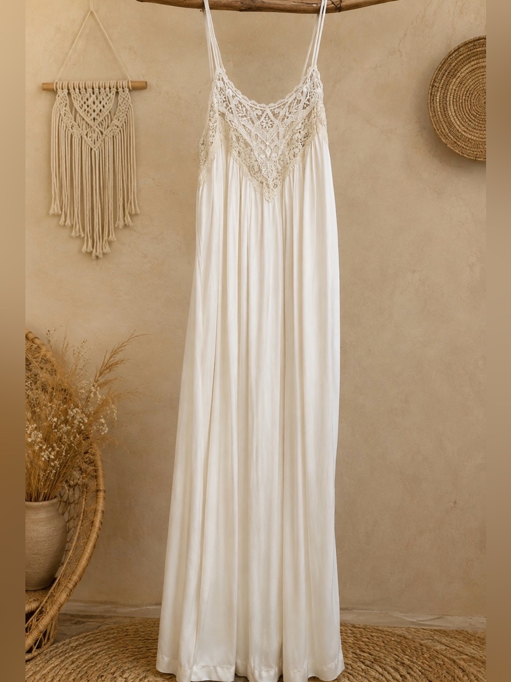 Vintage 70s Bert Yelin Iris Maxi Nightgown Floral Lace Prairie Lingerie M Sexy